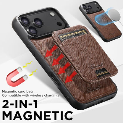 For iPhone 17 Suteni H18 Cross Grain MagSafe Wallet Leather Phone Case(Brown) by Suteni