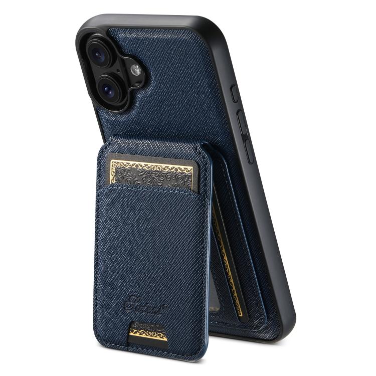 For iPhone 17 Suteni H18 Cross Grain MagSafe Wallet Leather Phone Case(Blue) by Suteni