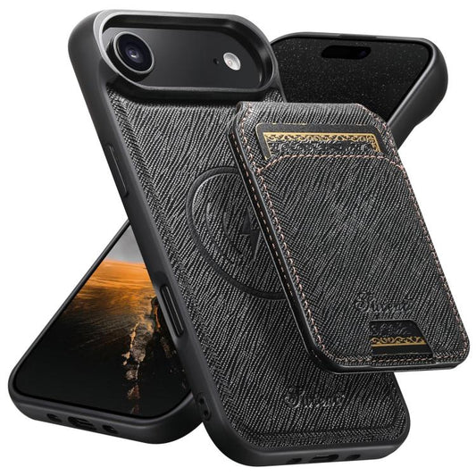 For iPhone Air Suteni H18 Cross Grain MagSafe Wallet Leather Phone Case(Black) by Suteni