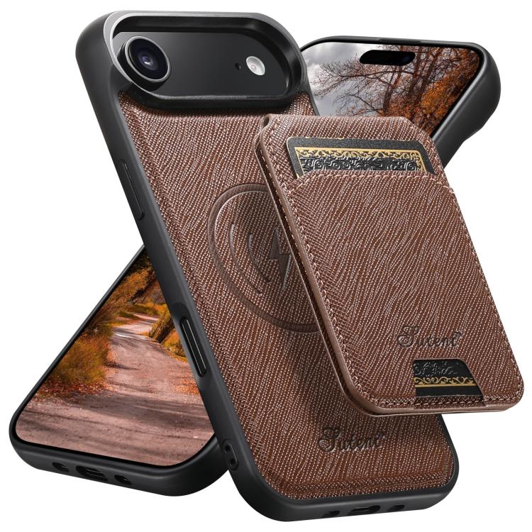 For iPhone Air Suteni H18 Cross Grain MagSafe Wallet Leather Phone Case(Brown) by Suteni
