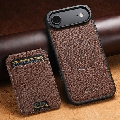 For iPhone Air Suteni H18 Cross Grain MagSafe Wallet Leather Phone Case(Brown) by Suteni