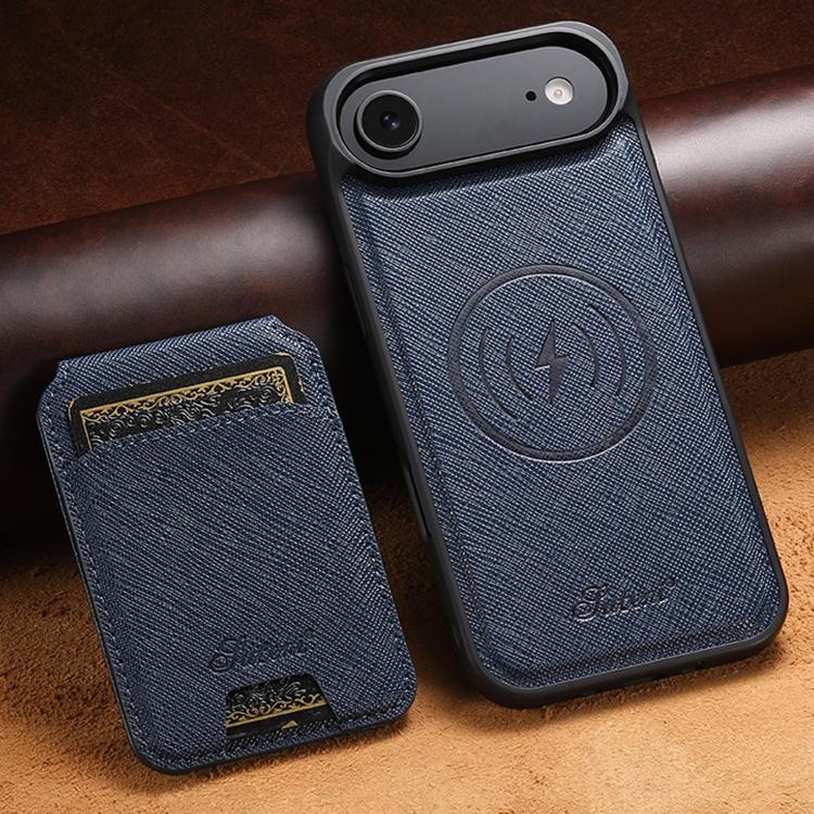 For iPhone Air Suteni H18 Cross Grain MagSafe Wallet Leather Phone Case(Blue) by Suteni