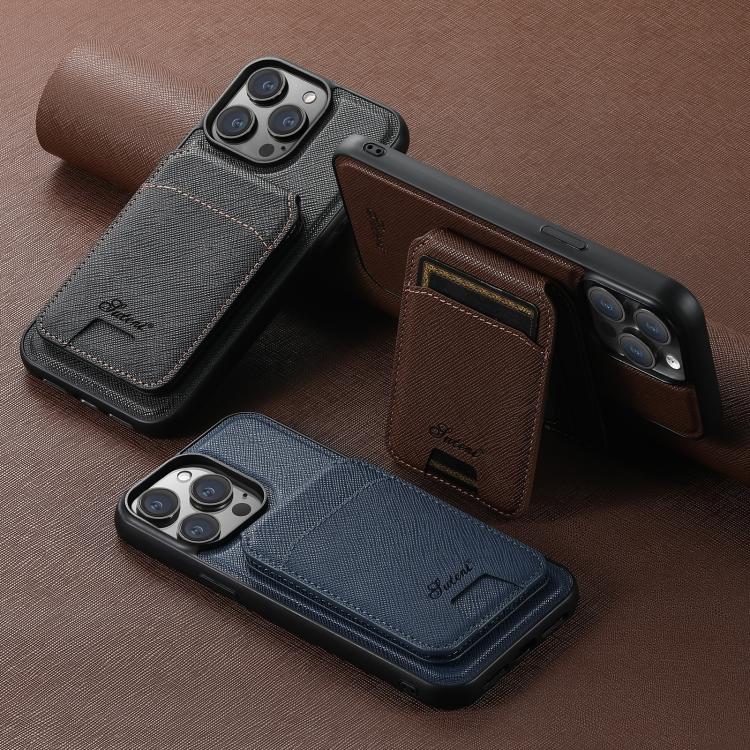 For iPhone 17 Suteni H18 Cross Grain MagSafe Wallet Leather Phone Case(Brown) by Suteni