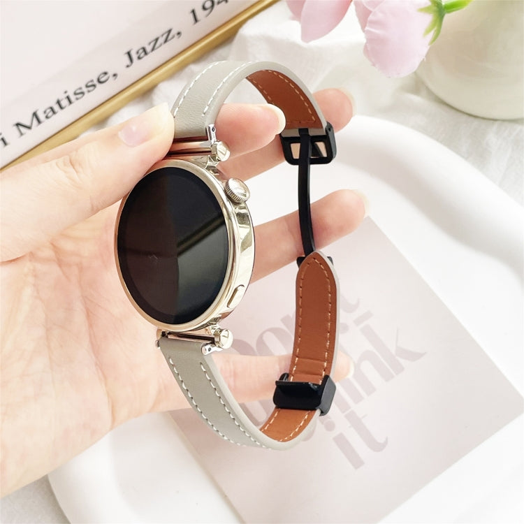 For Samsung Galaxy Watch 7 40 / 44mm Slim Magnetic Buckle 20mm Microfiber Leather Watch Band(Calf Elephant Gray) by bashfashion