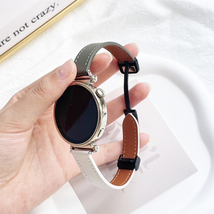 For Samsung Galaxy Watch 7 40 / 44mm Slim Magnetic Buckle 20mm Microfiber Leather Watch Band(Apricot+Avocado Green) by bashfashion