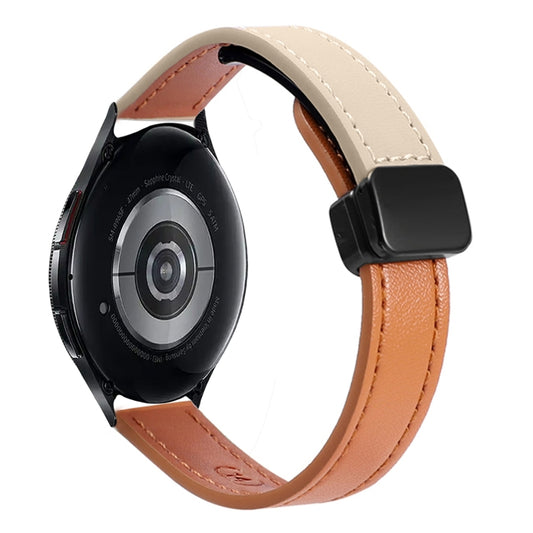 For Samsung Galaxy Watch 6 Classic 43 / 47mm Slim Magnetic Buckle 20mm Microfiber Leather Watch Band(Aimaorange+Cream Apricot) by bashfashion