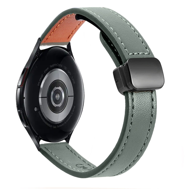 For Samsung Galaxy Watch 6 Classic 43 / 47mm Slim Magnetic Buckle 20mm Microfiber Leather Watch Band(Avocado Green) by bashfashion