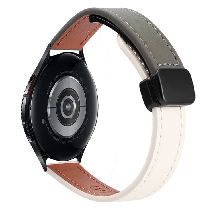 For Samsung Galaxy Watch 6 Classic 43 / 47mm Slim Magnetic Buckle 20mm Microfiber Leather Watch Band(Apricot+Avocado Green) by bashfashion