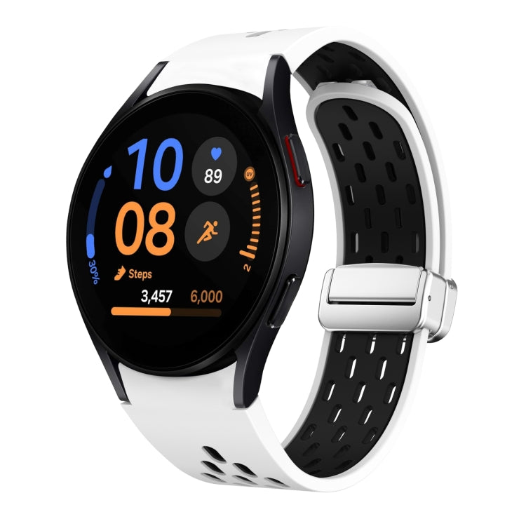 For Samsung Galaxy Watch FE 40mm Two Color Magnetic Folding Silver Buckle Silicone Watch Band(White Black) by bashfashion