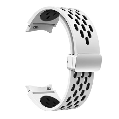 For Samsung Galaxy Watch FE 40mm Two Color Magnetic Folding Silver Buckle Silicone Watch Band(White Black) by bashfashion