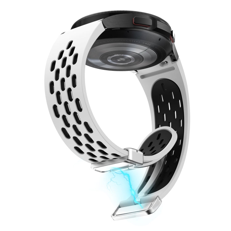 For Samsung Galaxy Watch FE 40mm Two Color Magnetic Folding Silver Buckle Silicone Watch Band(White Black) by bashfashion