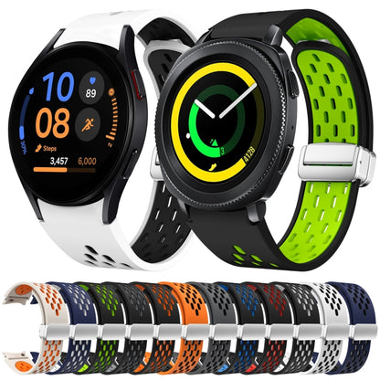 For Samsung Galaxy Watch FE 40mm Two Color Magnetic Folding Silver Buckle Silicone Watch Band(White Black) by bashfashion