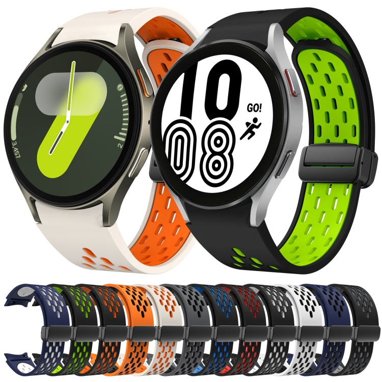 For Samsung Galaxy Watch FE 40mm Two Color Magnetic Folding Black Buckle Silicone Watch Band(White Black) by bashfashion