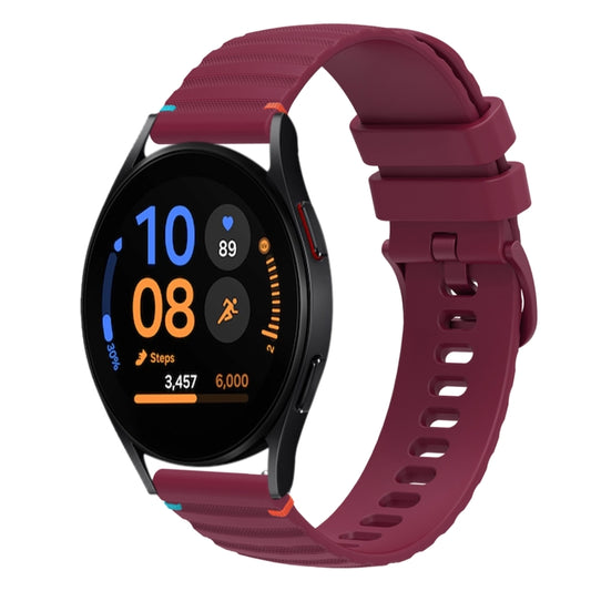 For Samsung Galaxy Watch FE 40mm Wavy Dotted Stitched 20mm Silicone Watch Band(Wine Red) by bashfashion