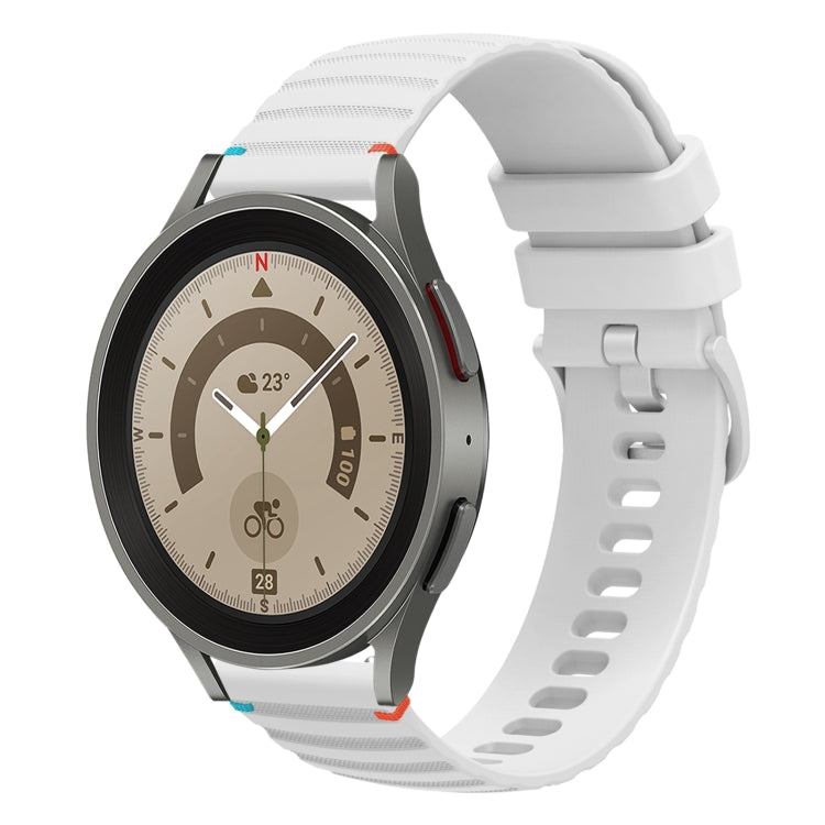 For Samsung Galaxy Watch 5 Pro 45mm Wavy Dotted Stitched 20mm Silicone Watch Band(White) by bashfashion