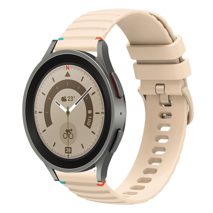 For Samsung Galaxy Watch 5 Pro 45mm Wavy Dotted Stitched 20mm Silicone Watch Band(Cream Coloured) by bashfashion