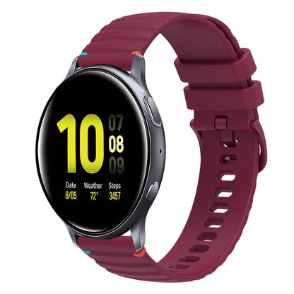 For Samsung Galaxy Watch Active 2 Wavy Dotted Stitched 20mm Silicone Watch Band(Wine Red) by bashfashion