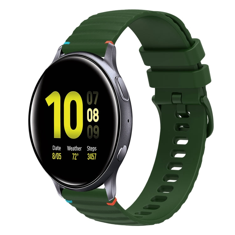 For Samsung Galaxy Watch Active 2 Wavy Dotted Stitched 20mm Silicone Watch Band(Army Green) by bashfashion