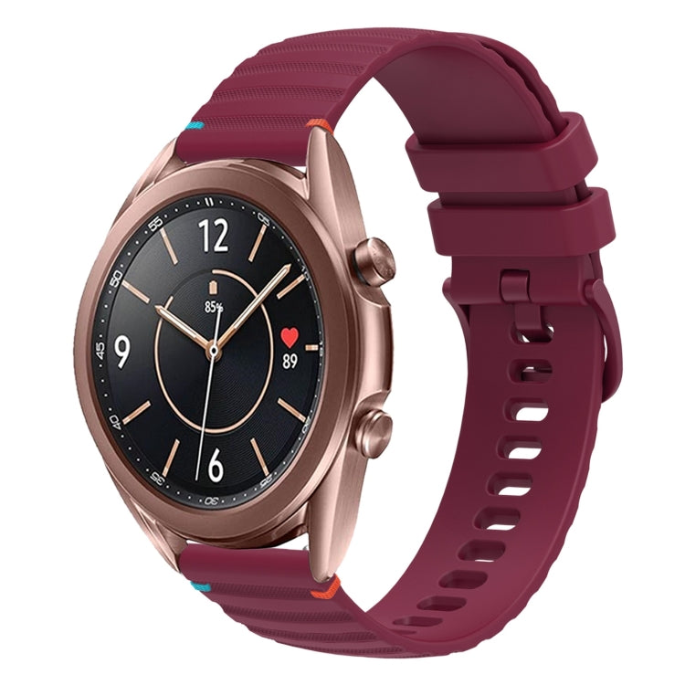 For Samsung Galaxy Watch3 41mm Wavy Dotted Stitched 20mm Silicone Watch Band(Wine Red) by bashfashion
