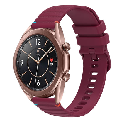 For Samsung Galaxy Watch3 41mm Wavy Dotted Stitched 20mm Silicone Watch Band(Wine Red) by bashfashion
