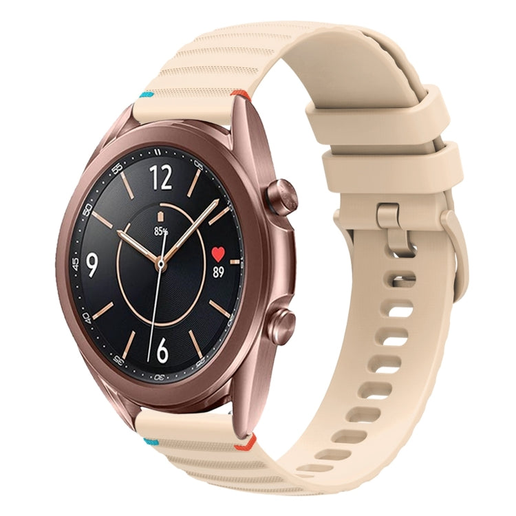 For Samsung Galaxy Watch3 41mm Wavy Dotted Stitched 20mm Silicone Watch Band(Cream Coloured) by bashfashion