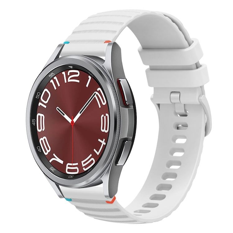 For Samsung Galaxy Watch 6 Cassic 43 / 47mm Wavy Dotted Stitched 20mm Silicone Watch Band(White) by bashfashion