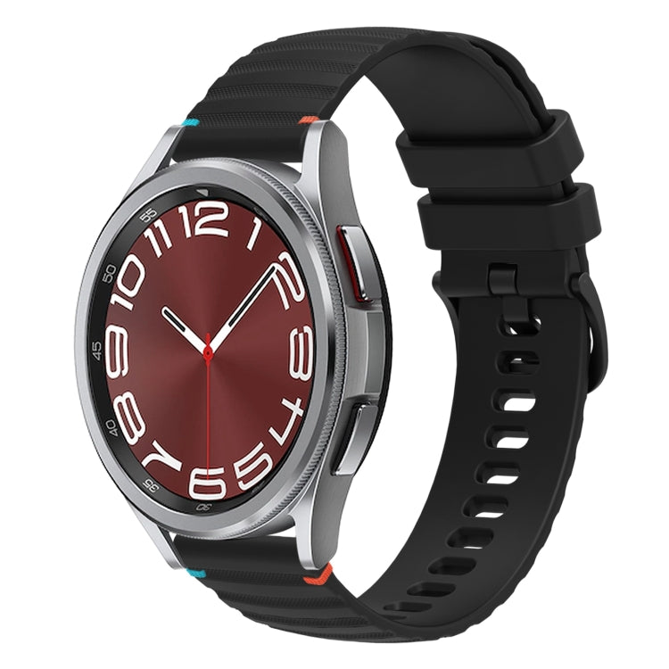 For Samsung Galaxy Watch 6 Cassic 43 / 47mm Wavy Dotted Stitched 20mm Silicone Watch Band(Black) by bashfashion