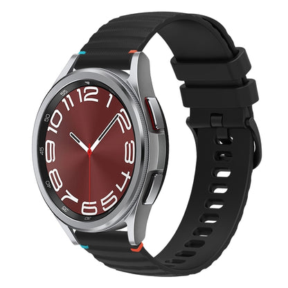 For Samsung Galaxy Watch 6 Cassic 43 / 47mm Wavy Dotted Stitched 20mm Silicone Watch Band(Black) by bashfashion