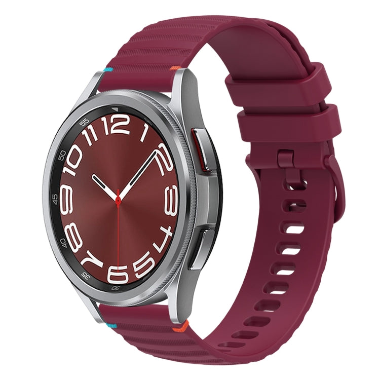 For Samsung Galaxy Watch 6 Cassic 43 / 47mm Wavy Dotted Stitched 20mm Silicone Watch Band(Wine Red) by bashfashion