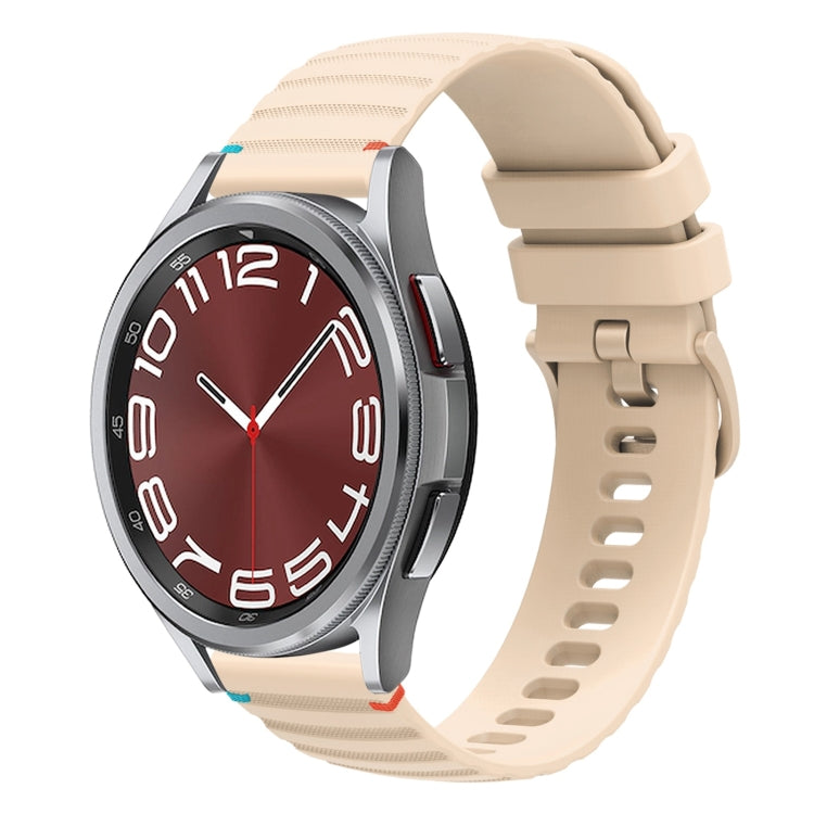 For Samsung Galaxy Watch 6 Cassic 43 / 47mm Wavy Dotted Stitched 20mm Silicone Watch Band(Cream Coloured) by bashfashion
