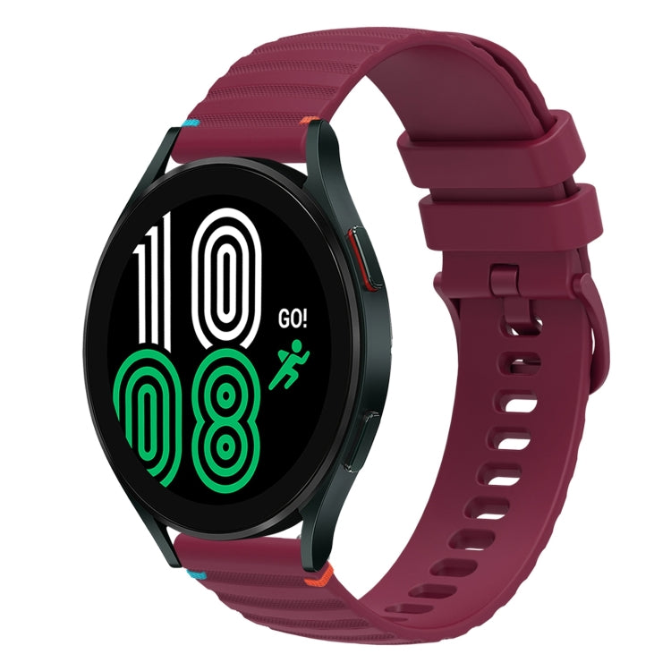 For Samsung Galaxy Watch 4 40 / 44mm Wavy Dotted Stitched 20mm Silicone Watch Band(Wine Red) by bashfashion