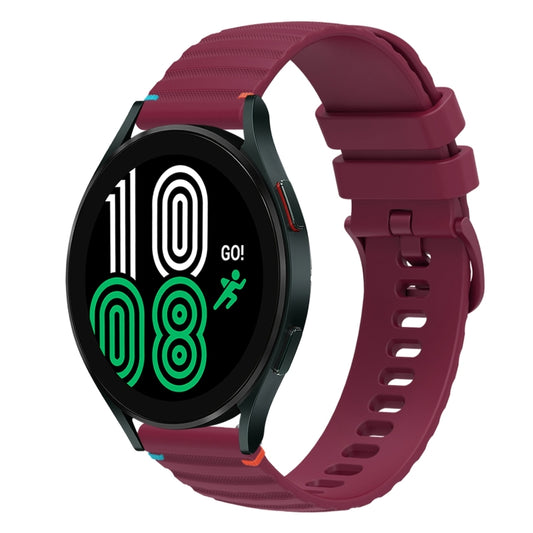 For Samsung Galaxy Watch 4 40 / 44mm Wavy Dotted Stitched 20mm Silicone Watch Band(Wine Red) by bashfashion