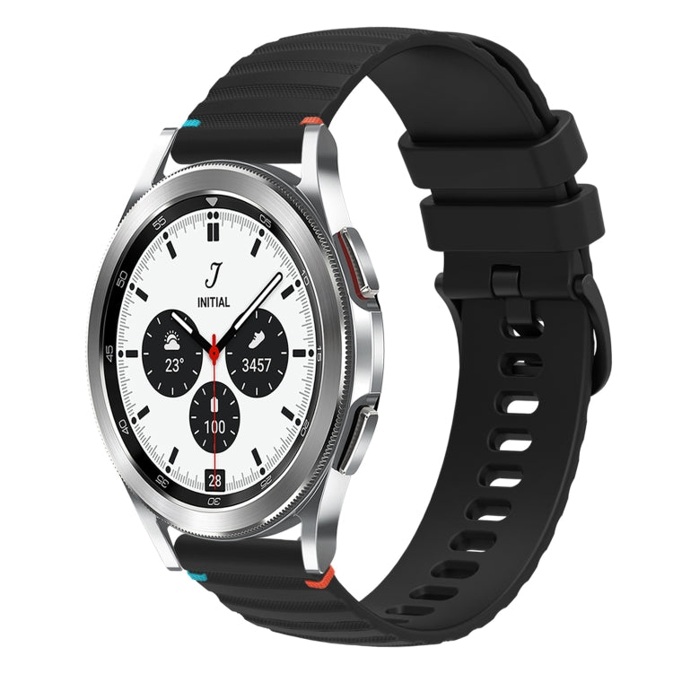 For Samsung Galaxy Watch 4 Classic 42 / 46mm Wavy Dotted Stitched 20mm Silicone Watch Band(Black) by bashfashion