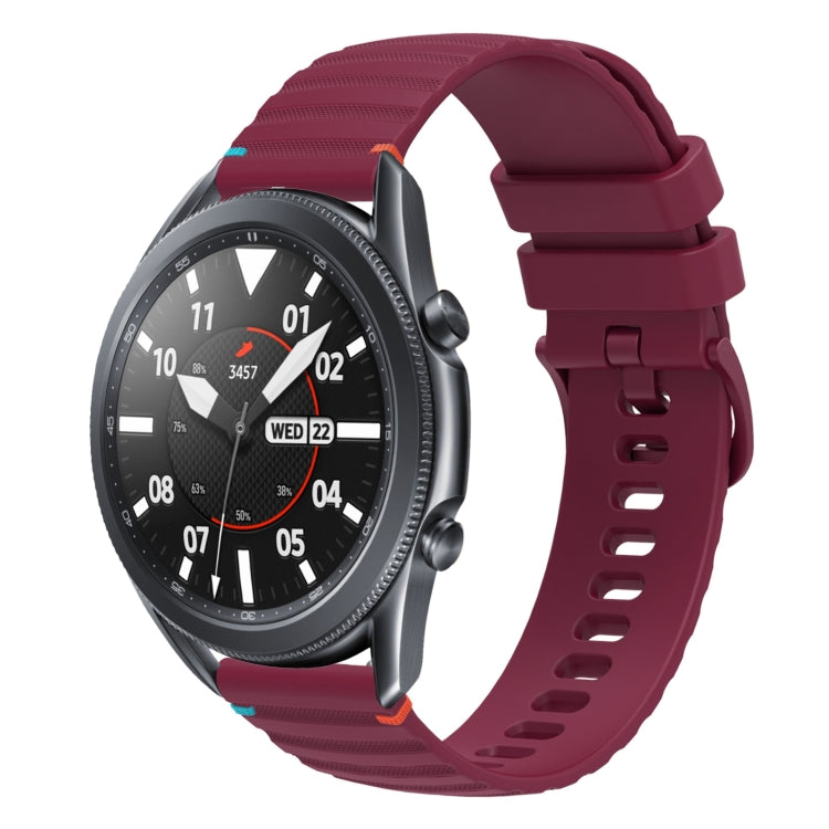 For Samsung Galaxy Watch 3 45mm Wavy Dotted Stitched 22mm Silicone Watch Band(Wine Red) by bashfashion