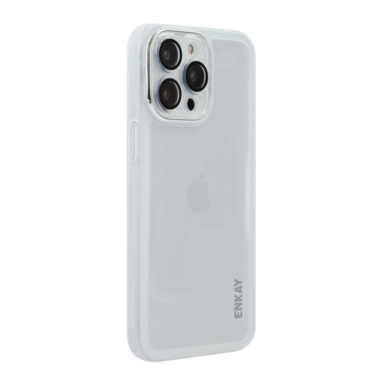 For iPhone 15 Pro ENKAY Hat-Prince Translucent Matte TPU Phone Case with Lens Film(White) by ENKAY