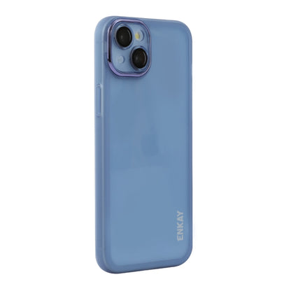 For iPhone 15 Plus ENKAY Hat-Prince Translucent Matte TPU Phone Case with Lens Film(Blue) by ENKAY