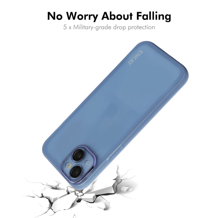 For iPhone 15 Plus ENKAY Hat-Prince Translucent Matte TPU Phone Case with Lens Film(Blue) by ENKAY