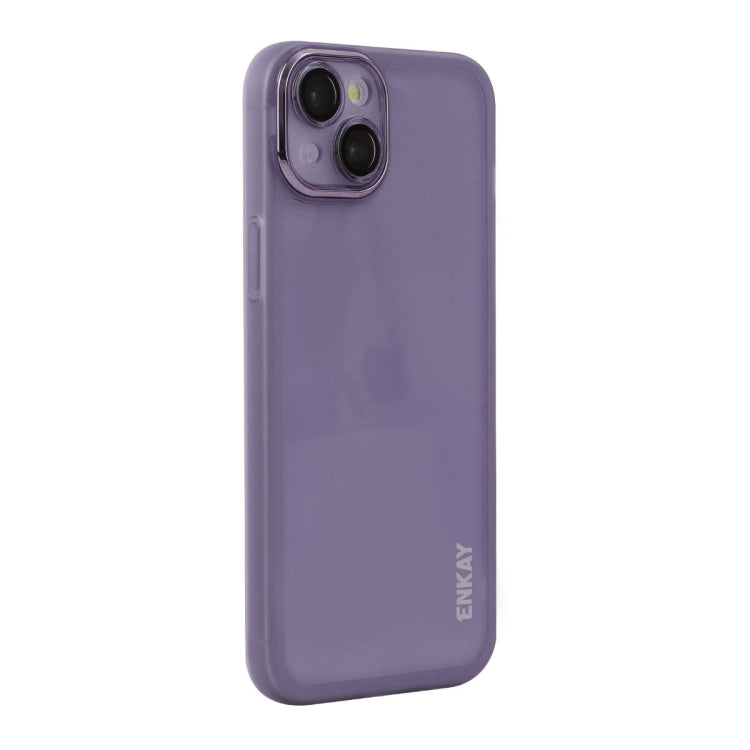 For iPhone 15 Plus ENKAY Hat-Prince Translucent Matte TPU Phone Case with Lens Film(Purple) by ENKAY