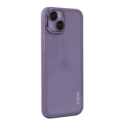 For iPhone 15 Plus ENKAY Hat-Prince Translucent Matte TPU Phone Case with Lens Film(Purple) by ENKAY