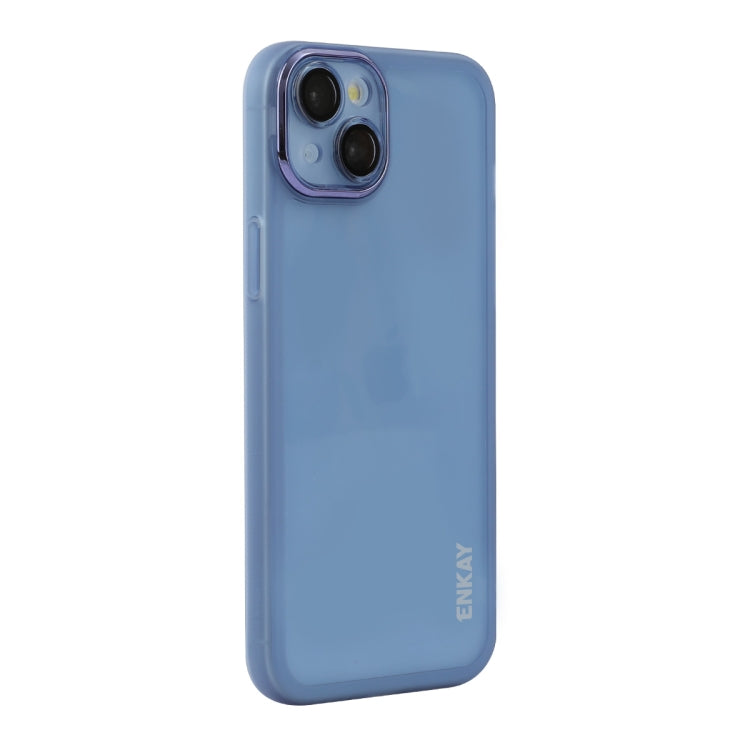 For iPhone 15 ENKAY Hat-Prince Translucent Matte TPU Phone Case with Lens Film(Blue) by ENKAY