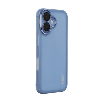 For iPhone 16 Plus ENKAY Hat-Prince Translucent Matte TPU Phone Case with Lens Film(Blue) by ENKAY