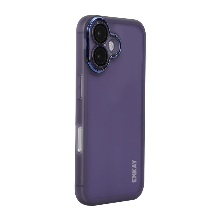 For iPhone 16 Plus ENKAY Hat-Prince Translucent Matte TPU Phone Case with Lens Film(Purple) by ENKAY