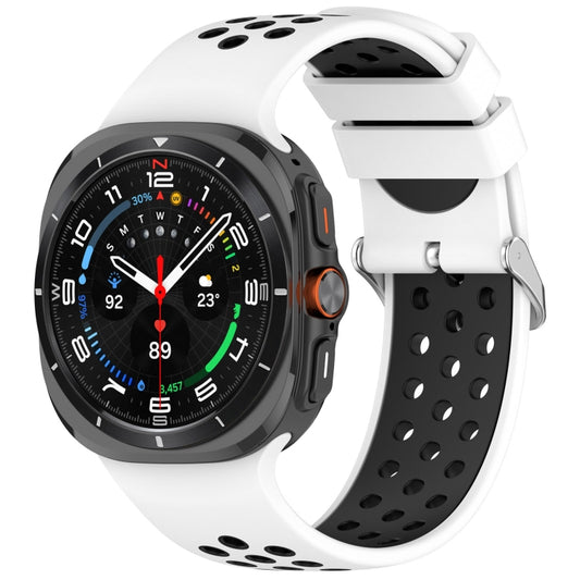 For Samsung Galaxy Watch Ultra 47mm Holes Style Metal Connector Two Color Silicone Watch Band(White Black) by bashfashion