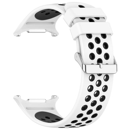 For Samsung Galaxy Watch Ultra 47mm Holes Style Metal Connector Two Color Silicone Watch Band(White Black) by bashfashion