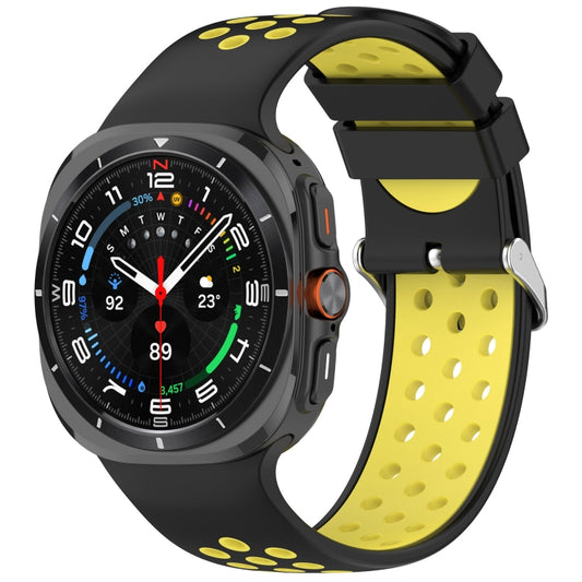 For Samsung Galaxy Watch Ultra 47mm Holes Style Metal Connector Two Color Silicone Watch Band(Black Yellow) by bashfashion