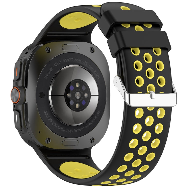 For Samsung Galaxy Watch Ultra 47mm Holes Style Metal Connector Two Color Silicone Watch Band(Black Yellow) by bashfashion