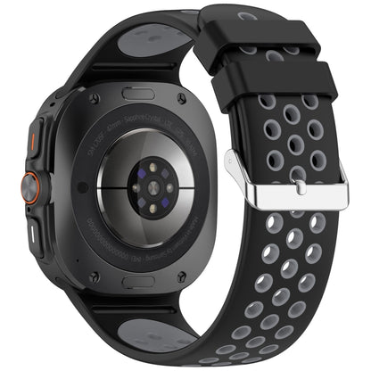 For Samsung Galaxy Watch Ultra 47mm Holes Style Metal Connector Two Color Silicone Watch Band(Black Gray) by bashfashion