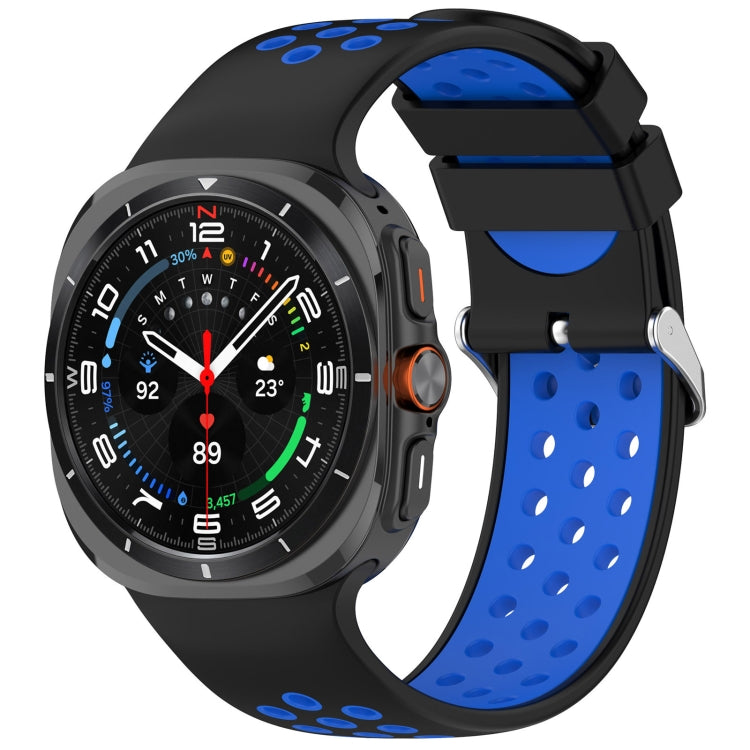 For Samsung Galaxy Watch Ultra 47mm Holes Style Metal Connector Two Color Silicone Watch Band(Black Blue) by bashfashion