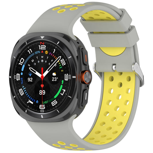 For Samsung Galaxy Watch Ultra 47mm Holes Style Metal Connector Two Color Silicone Watch Band(Gray Yellow) by bashfashion