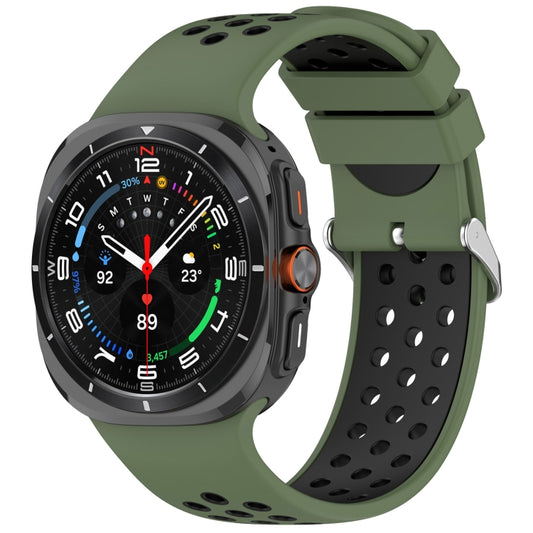 For Samsung Galaxy Watch Ultra 47mm Holes Style Metal Connector Two Color Silicone Watch Band(Army Green Black) by bashfashion
